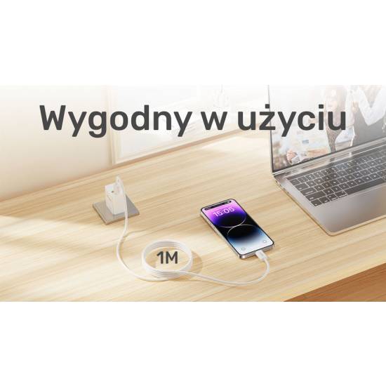 Kabel USB-C -> USB-C 100W 1,0m zwijany magnetycznie Unitek C14141AWH01-1M biały