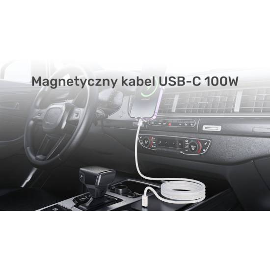 Kabel USB-C -> USB-C 100W 1,0m zwijany magnetycznie Unitek C14141AWH01-1M biały