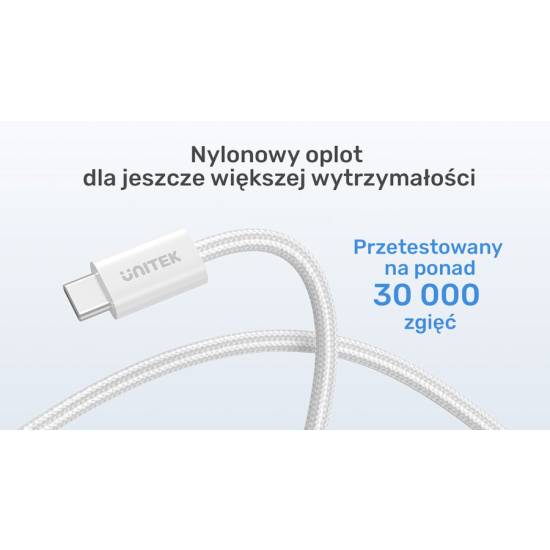 Kabel USB-C -> USB-C 100W 1,0m zwijany magnetycznie Unitek C14141AWH01-1M biały