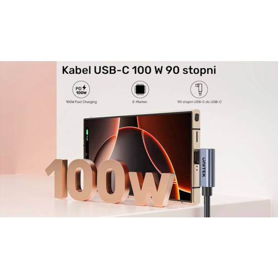 Kabel USB-C -> USB-C kątowy 0,5m PD 100W Unitek C14147ABK01-0.5M