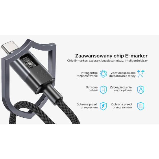 Kabel USB-C - USB-C PD 60W 480Mbps z wyświetlaczem 3,0m Unitek C14158ABK01-3M