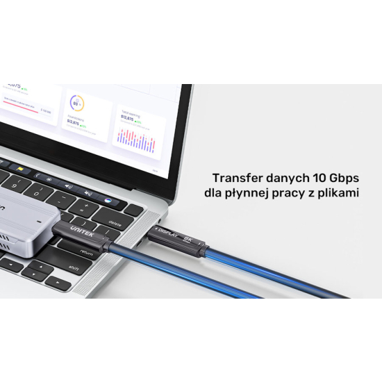 Kabel optyczny USB-C 8K@30Hz 10Gbps PD60W 10,0m Unitek C14178ABK01-10M