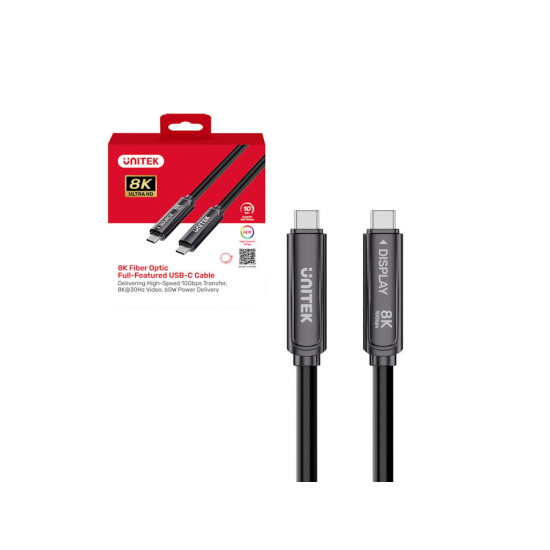 Kabel optyczny USB-C 8K@30Hz 10Gbps PD60W 5,0m Unitek C14178ABK01-5M