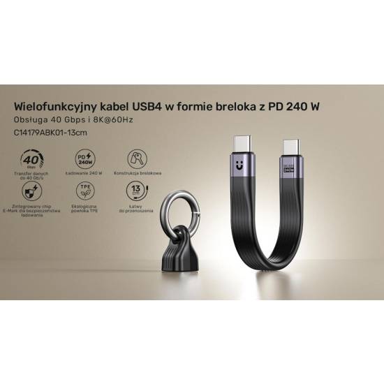 Kabel USB-C - USB-C USB4 40 Gb/s PD 240W 8K 13cm w formie breloka Unitek C14179ABK01-0.13M