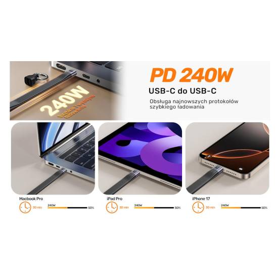 Kabel USB-C - USB-C USB4 40 Gb/s PD 240W 8K 13cm w formie breloka Unitek C14179ABK01-0.13M