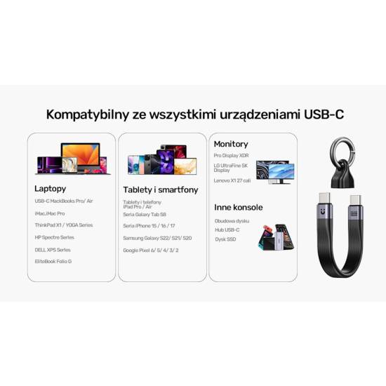 Kabel USB-C - USB-C USB4 40 Gb/s PD 240W 8K 13cm w formie breloka Unitek C14179ABK01-0.13M
