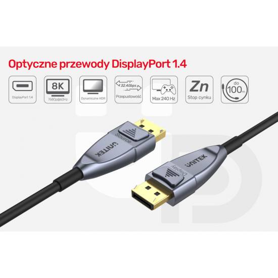 Kabel optyczny DisplayPort 1.4 M/M AOC 8K 5m Unitek C1615GY