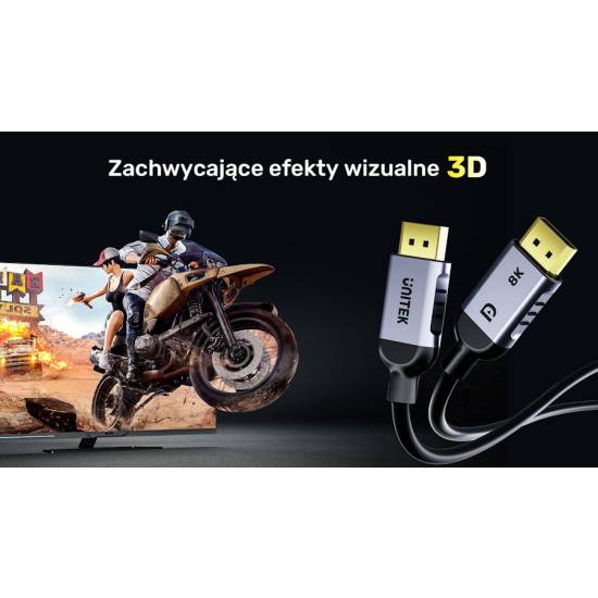 Kabel DisplayPort 1.4 M/M 8K@60Hz HDR DSC 1,5m Unitek C1628GY01-1.5M