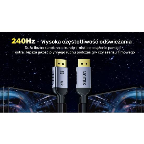 Kabel DisplayPort 1.4 M/M 8K@60Hz HDR DSC 1,5m Unitek C1628GY01-1.5M