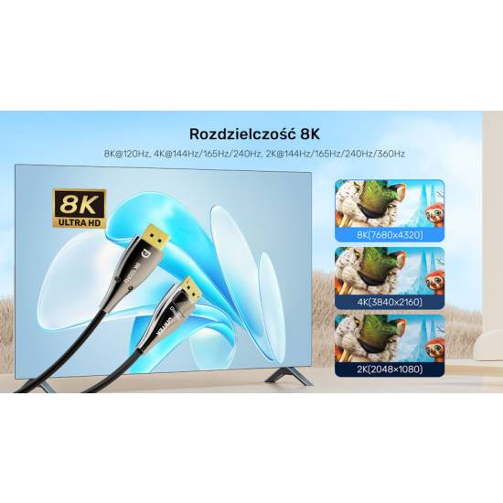 Kabel optyczny DisplayPort 2.1 M/M AOC 8K 10m Unitek C1631ABK01-20M