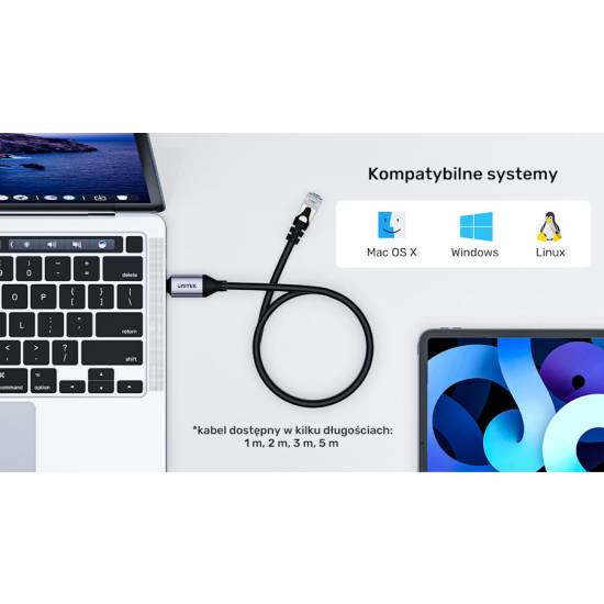 Adapter / karta sieciowa USB-C RJ45 1Gbps kabel 1m Unitek C18148AGY01-1M