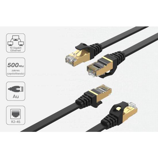 Patch cord SSTP kat.7 1,0m Unitek C1897BK-1M płaski czarny