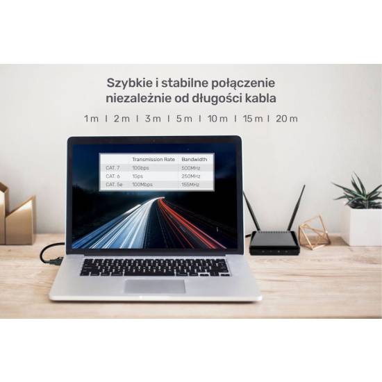 Patch cord SSTP kat.7 1,0m Unitek C1897BK-1M płaski czarny