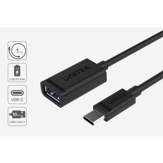 Kabel USB C na USB A żeńskie 10Gbps 60W Unitek C476BK-1M