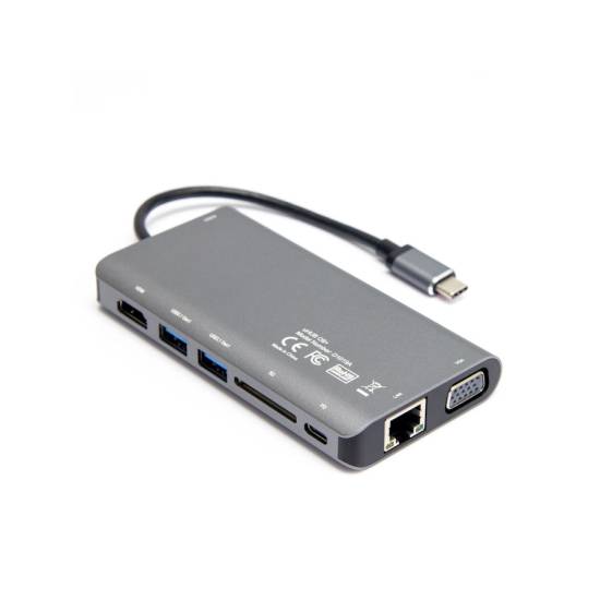 Hub USB-C -> USB x2 HDMI 4K VGA RJ45 PD czytnik SD audio Unitek D1019B
