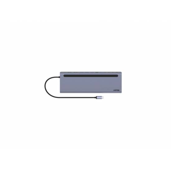 Hub USB-C -> USB x3 HDMI 4K VGA RJ45 PD czytnik SD audio Unitek D1022B