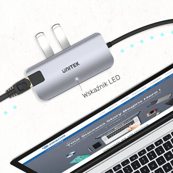 Hub USB-C -> USB 3.1 x2 HDMI 4k RJ45 PD Unitek D1028A