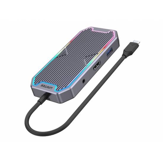 Hub USB-C -> USB 3.1 x2 USB-C x2 HDMI RJ45 audio PD 100W 10Gbps Unitek D1029A