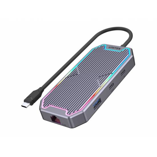 Hub USB-C -> USB 3.1 x2 USB-C x2 HDMI RJ45 audio PD 100W 10Gbps Unitek D1029A