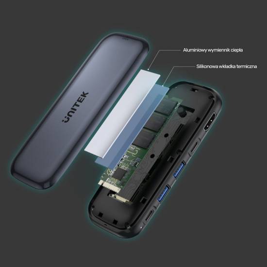 Hub USB-C -> USB 3.1 x2 USB-C x2 10Gbps PD 100W slot M.2 HDMI 4K Unitek D1046A