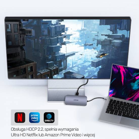 Hub USB-C -> USB 3.1 x3 czytnik SD Gigabit PD 100W HDMI Unitek D1071A