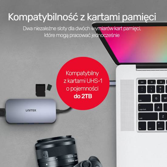 Hub USB-C -> USB 3.1 x3 czytnik SD Gigabit PD 100W HDMI Unitek D1071A
