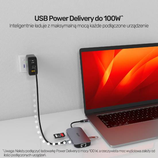 Hub USB-C -> USB 3.1 x3 czytnik SD Gigabit PD 100W HDMI Unitek D1071A