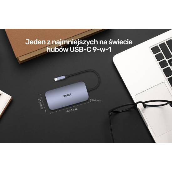Hub USB-C -> USB 3.1 x3 czytnik SD Gigabit PD 100W HDMI Unitek D1071A