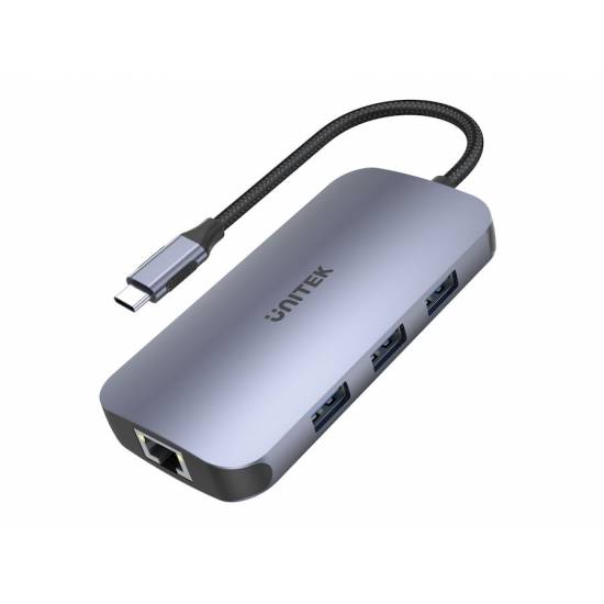Hub USB-C -> USB 3.1 x3 czytnik SD Gigabit PD 100W HDMI Unitek D1071A