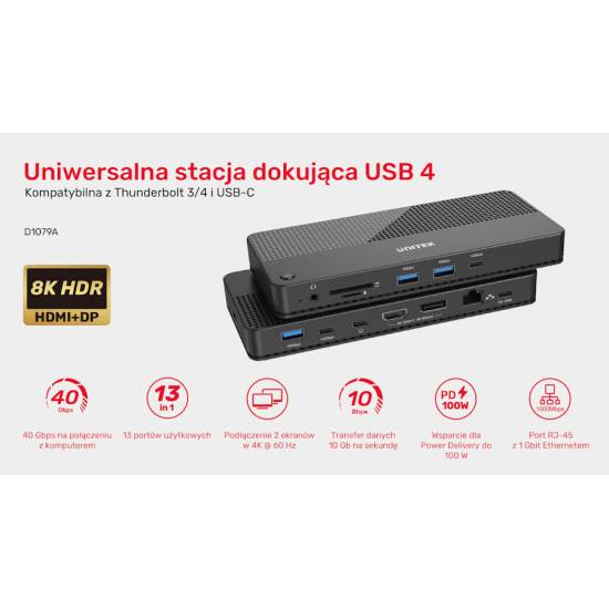 Stacja dokująca 12w1 HDMI 8K USB 4.0 PD 100W Unitek D1079A
