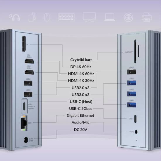 Stacja dokująca multiport 15w1 USB Typ-C Unitek D1086A
