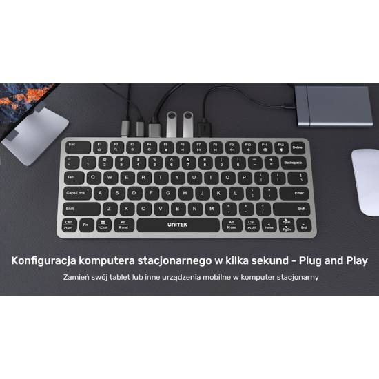 Klawiatura USB-C multiport 9w1 HDMI 4K czytnik kart SD audio PD 100W Unitek D1092A