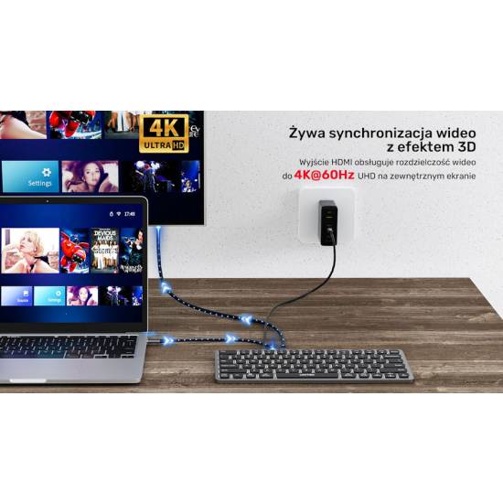 Klawiatura USB-C multiport 9w1 HDMI 4K czytnik kart SD audio PD 100W Unitek D1092A