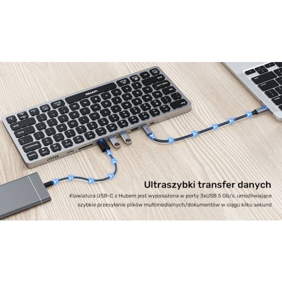 Klawiatura USB-C multiport 9w1 HDMI 4K czytnik kart SD audio PD 100W Unitek D1092A