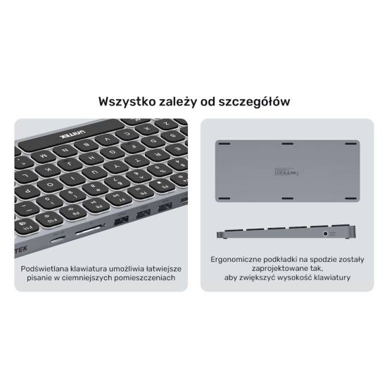 Klawiatura USB-C multiport 9w1 HDMI 4K czytnik kart SD audio PD 100W Unitek D1092A