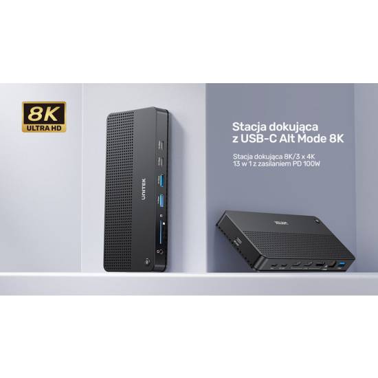 Stacja dokująca USB-C 13w1 MST HDMI DisplayPort 8K PD 100W Unitek D1104A01
