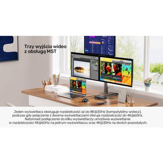 Stacja dokująca USB-C 13w1 MST HDMI DisplayPort 8K PD 100W Unitek D1104A01
