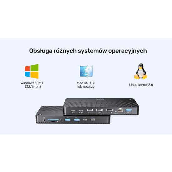 Stacja dokująca USB-C 13w1 MST HDMI DisplayPort 8K PD 100W Unitek D1104A01