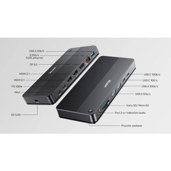 Stacja dokująca USB-C 13w1 MST HDMI DisplayPort 8K PD 100W Unitek D1104A01
