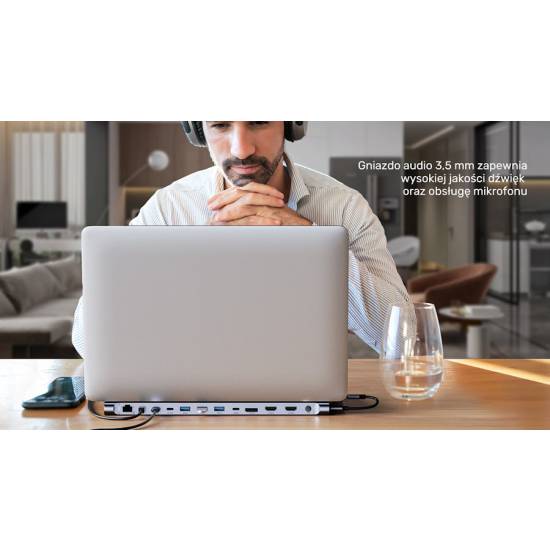 Stacja dokująca multiport KVM USB-C HDMI x2 DP x1 MST PD 100W Unitek D1106AGY01