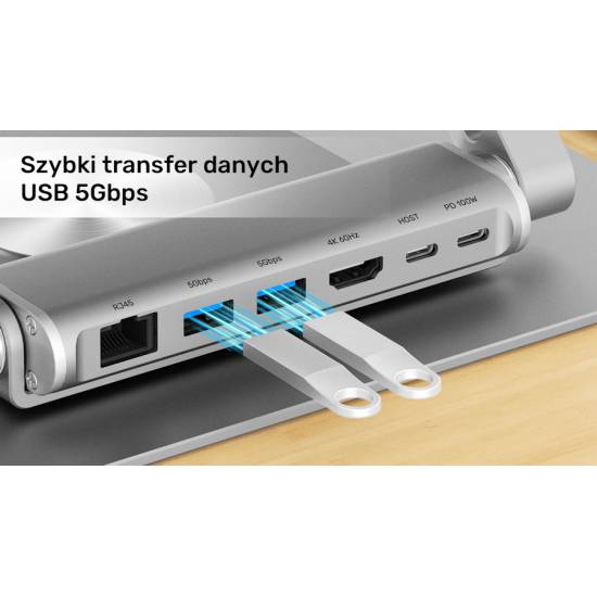 Podstawka pod laptop składana obrotowa USB-C HDMI PD 100W Unitek D1109A