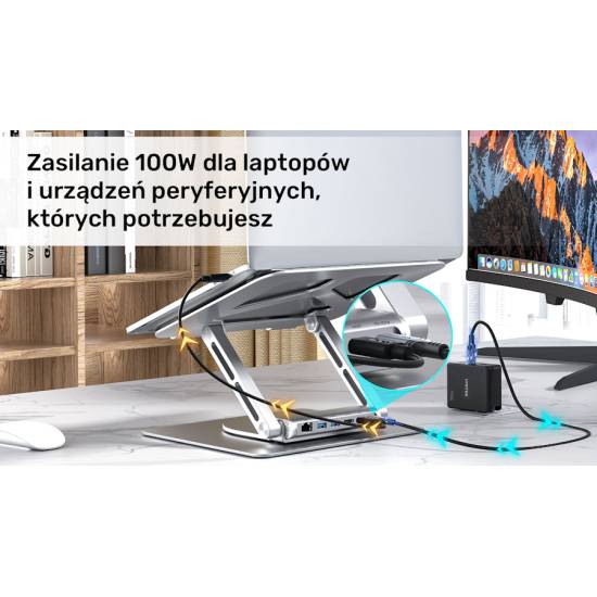 Podstawka pod laptop składana obrotowa USB-C HDMI PD 100W Unitek D1109A