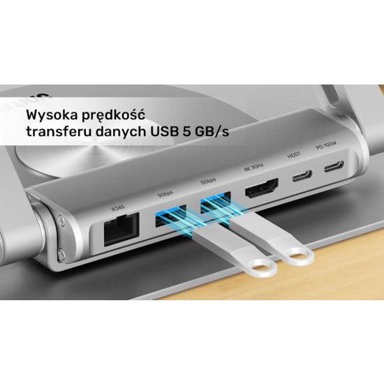 Podstawka pod notebooka z odłączanym hubem USB-C HDMI 4K PD 100W Unitek D1109B01