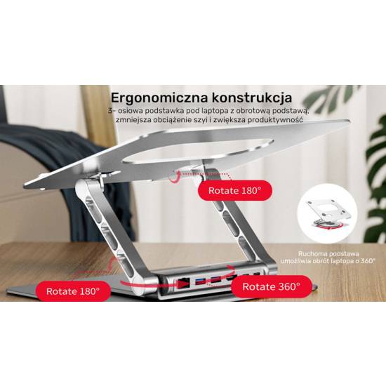 Podstawka pod notebooka z odłączanym hubem USB-C HDMI 4K PD 100W Unitek D1109B01