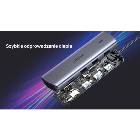 Hub USB-C -> USB 3.0 x2 HDMI VGA RJ45 czytnik SD microSD Unitek D1113A