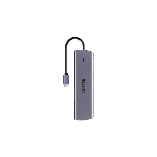 Hub USB-C 11w1 z obsługą dwóch monitorów 4K@30Hz RJ45 PD 100 W SD i microSD Unitek D1113BGY01