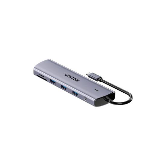 Hub USB-C 11w1 z obsługą dwóch monitorów 4K@30Hz RJ45 PD 100 W SD i microSD Unitek D1113BGY01
