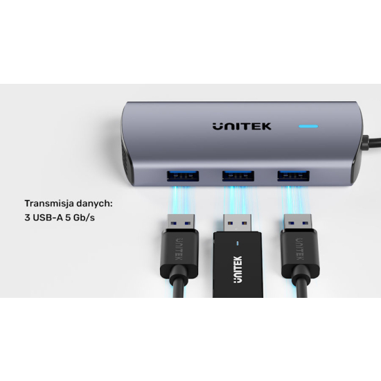 Hub USB-C -> USB 3.1 x3 Gigabit PD 100W HDMI Unitek D1113CGY01