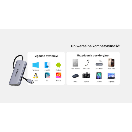 Hub USB-C -> USB 3.1 x3 Gigabit PD 100W HDMI Unitek D1113CGY01