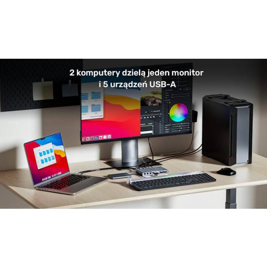 Przełącznik KVM USB-C 10Gbps z HDMI i transferem plików między systemami Unitek D1118AGY01-EU